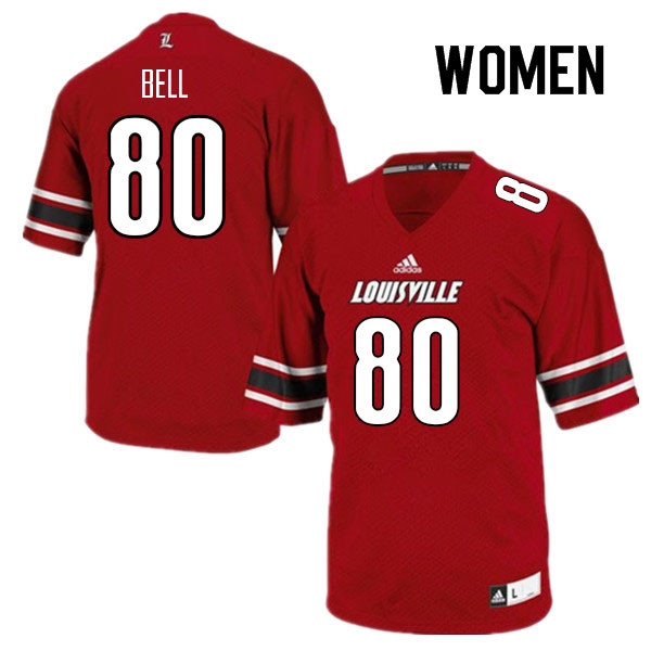 Women #80 Chris Bell Louisville Cardinals College Football Jerseys Sale-Red - Click Image to Close